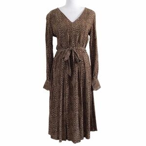 SCOTCH & SODA MAISON SCOTCH LEOPARD LONG SLEEVE BELTED MIDI DRESS - XS